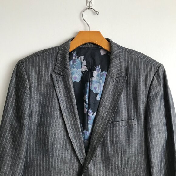 Ted Baker Linen Blazer Jackey Gray Stripe Mens 4 - Picture 2 of 11